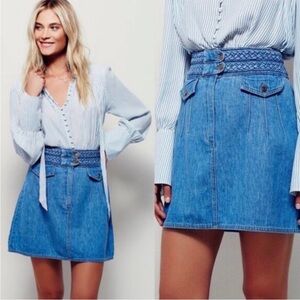 Free People Braided Baby High Waisted Denim Braid Belt Mini Skirt Size 6